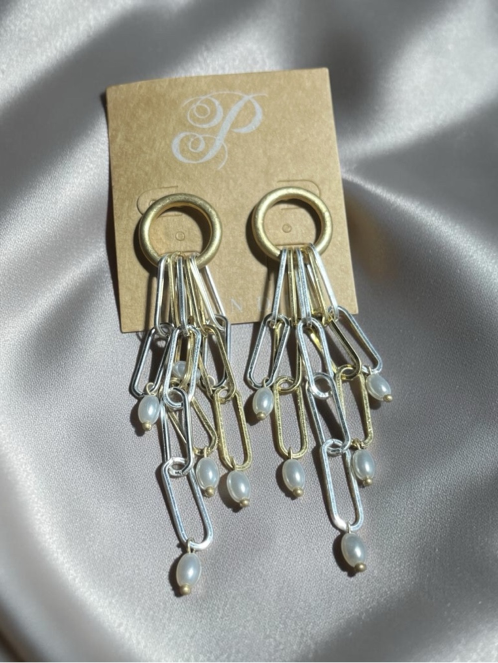 Plunder Gold and Silver Pearl Dangle Earrings